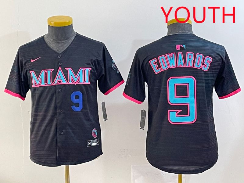 Youth 2025 Miami Marlins #9 Edwards Black Joint Name Nike MLB Jersey style 3